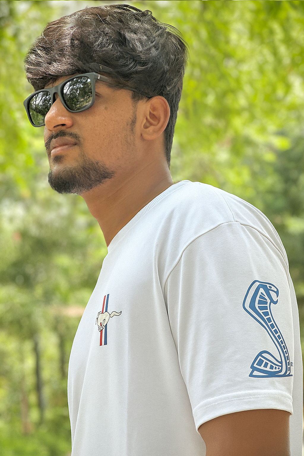 White Oversized Shelby Mustang T-Shirt – Racing Stripe Car Graphic Tee